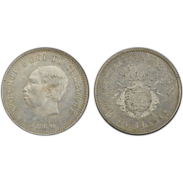 CAMBODIA: Norodom I, 1860-1904, AR 2 francs, 1860, PCGS MS62