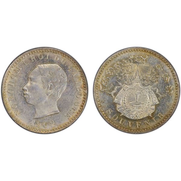 CAMBODIA: Norodom I, 1860-1904, AR franc souvenir, 1902, PCGS MS63