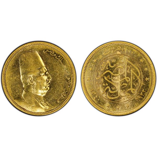 EGYPT: Fuad I, King, 1922-1936, AV 100 piastres, 1922/AH1340, PCGS AU58