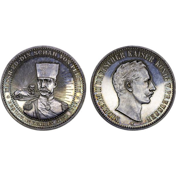 IRAN: Nasir al-Din Shah, 1848-1896, AR medal (19.26g), 1889, wonderful Brilliant Unc