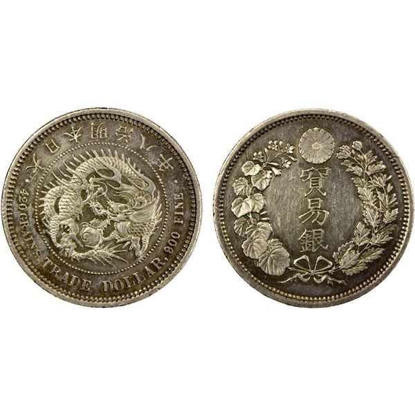 JAPAN: Meiji, 1868-1912, AR trade dollar, year 8 (1875), XF