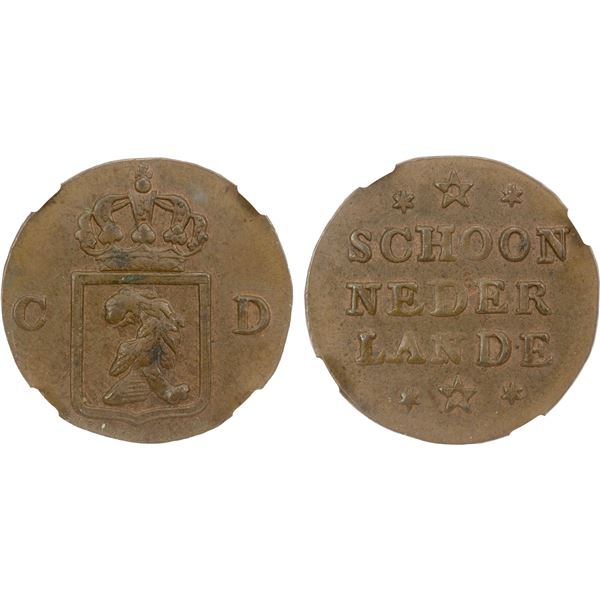 NETHERLANDS EAST INDIES: Willem I, 1816-1840, AE "lion" duit, ND (1836), NGC MS63 BN