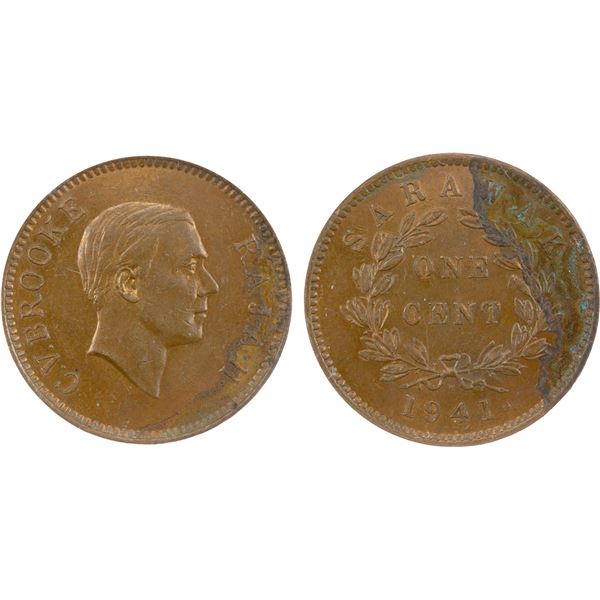 SARAWAK: Charles V. Brooke, 1917-1946, AE cent, 1941-H, ANACS AU58 details