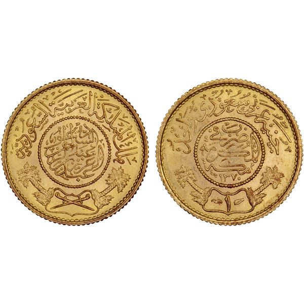 SAUDI ARABIA: 'Abd al-'Aziz b. Sa'ud, 1926-1953, AV guinea, AH1370, UNC