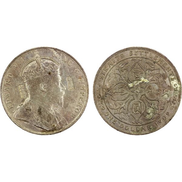STRAITS SETTLEMENTS: Edward VII, 1901-1910, AR dollar, 1909, AU-UNC