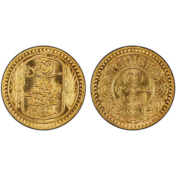 TUNISIA: Ahmad Pasha Bey, 1929-1942, AV 100 francs, 1932/AH1351, PCGS MS64