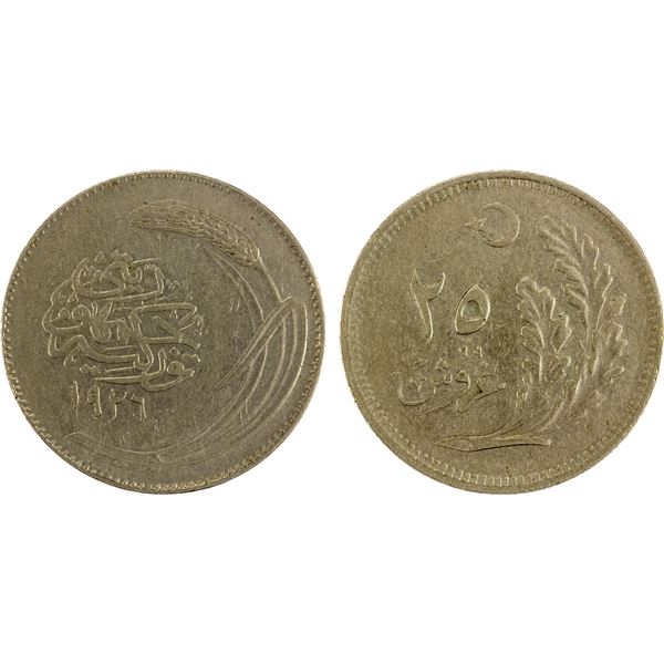 TURKEY: Republic, 25 kurus, 1926, VF-XF