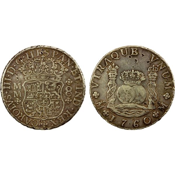 CHINESE CHOPMARKS: MEXICO: Carlos III, 1759-1788, AR 8 reales, 1760-Mo, Choice VF