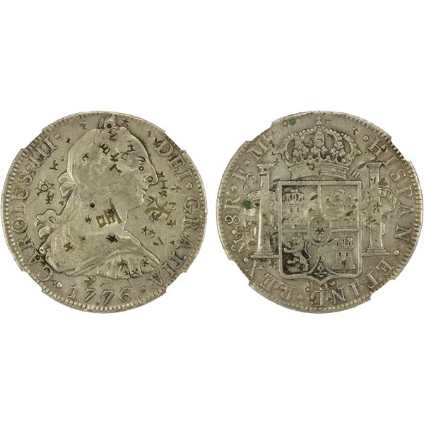 CHINESE CHOPMARKS: MEXICO: Carlos III, 1759-1788, AR 8 reales, 1776-Mo, VF