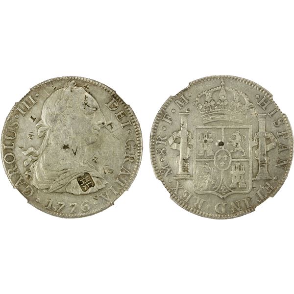 CHINESE CHOPMARKS: MEXICO: Carlos III, 1759-1788, AR 8 reales, 1776-Mo, NGC VF details