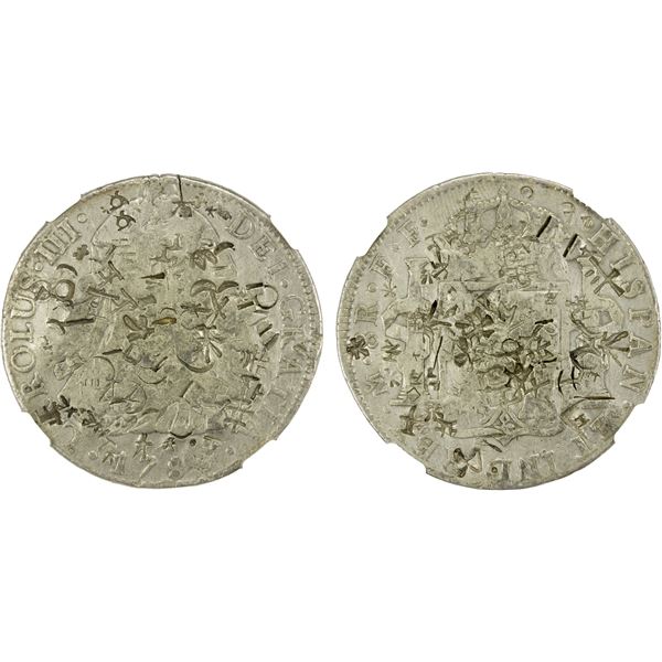 CHINESE CHOPMARKS: MEXICO: Carlos III, 1759-1788, AR 8 reales, 1780-Mo, Fine