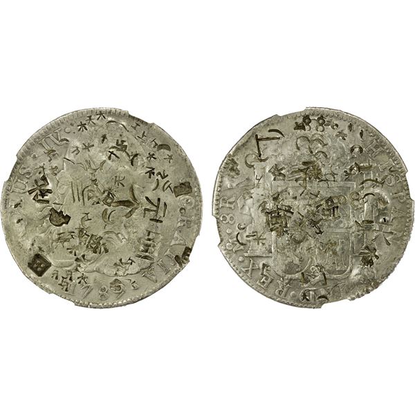 CHINESE CHOPMARKS: MEXICO: Carlos IV, 1788-1808, AR 8 reales, 1789-Mo, Fine