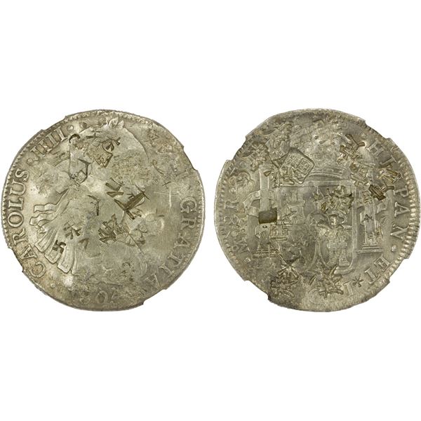 CHINESE CHOPMARKS: MEXICO: Carlos IV, 1788-1808, AR 8 reales, 1805-Mo, Fine