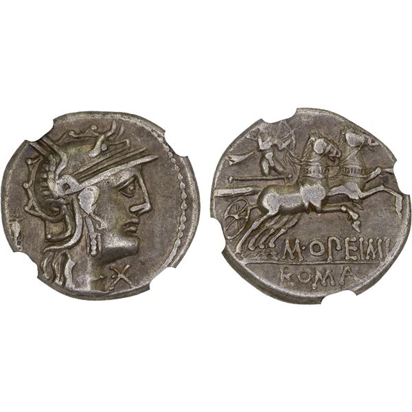 ROMAN REPUBLIC: M. Opeimius, AR denarius (3.77g), Rome, 131 BC, NGC Choice VF