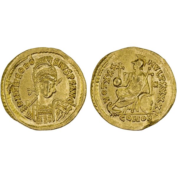 ROMAN EMPIRE: Theodosius II, 402-450 AD, AV solidus (4.40g), Constantinople, 430-440, VF