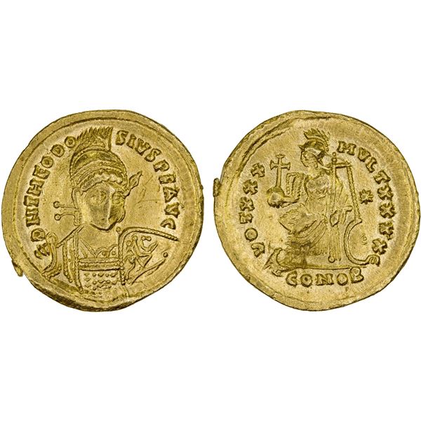 ROMAN EMPIRE: Theodosius II, 402-450 AD, AV solidus (4.45g), Constantinople, 430-440, VF