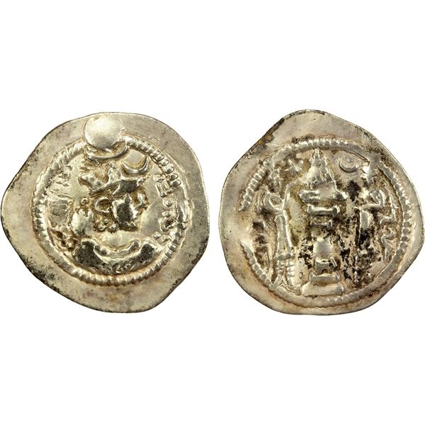 SASANIAN KINGDOM: Peroz, 457-484, AR drachm (3.90g), WH (Junday Sabur), year 7, VF