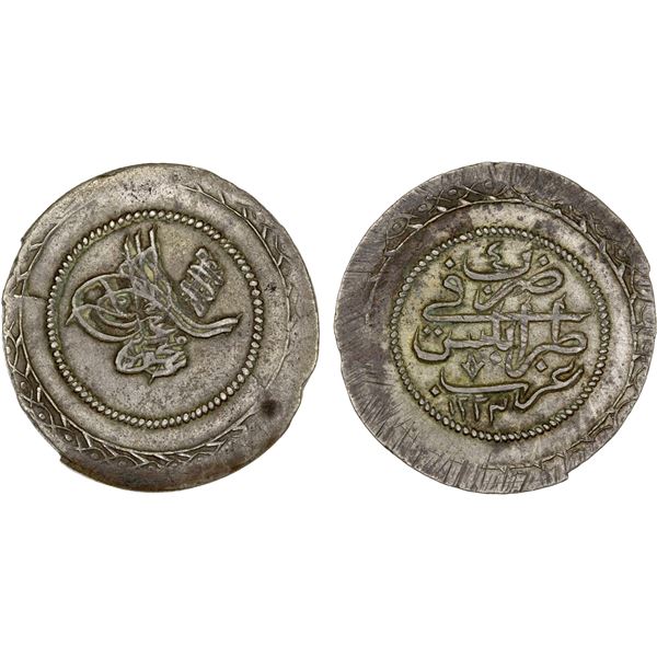 TRIPOLI: Mahmud II, 1808-1839, BI 100 para (24.78g), Tarabulus Gharb, AH1223 year 4, XF