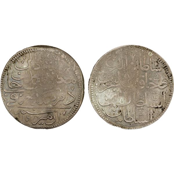 TURKEY: Mustafa II, 1695-1703, AR kurush (19.52g), Izmir, AH1106, F-VF
