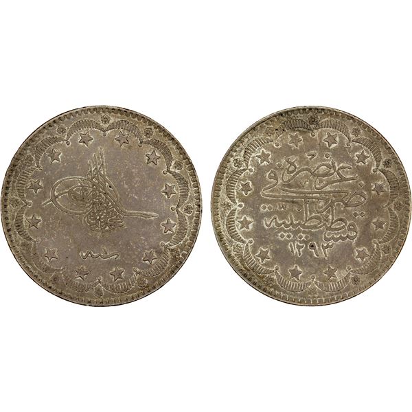 TURKEY: Murad V, 1876, AR 20 kurush, AH1293 year 1, VF-XF