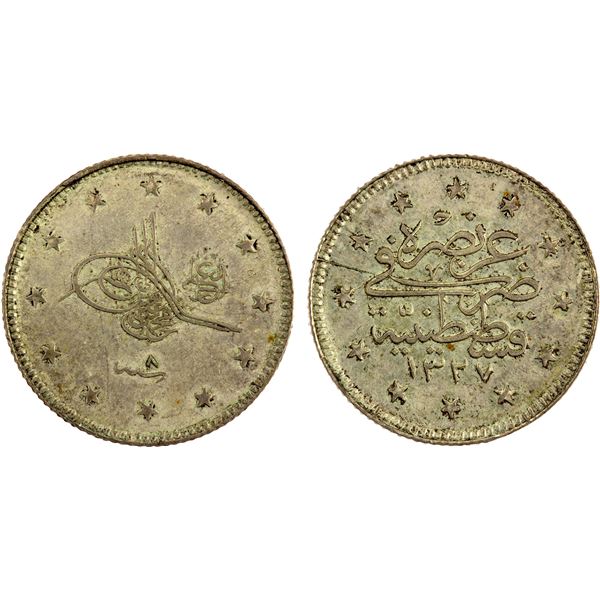 TURKEY: Mehmet V, 1909-1918, AR 2 kurush, AH1327 year 8, AU