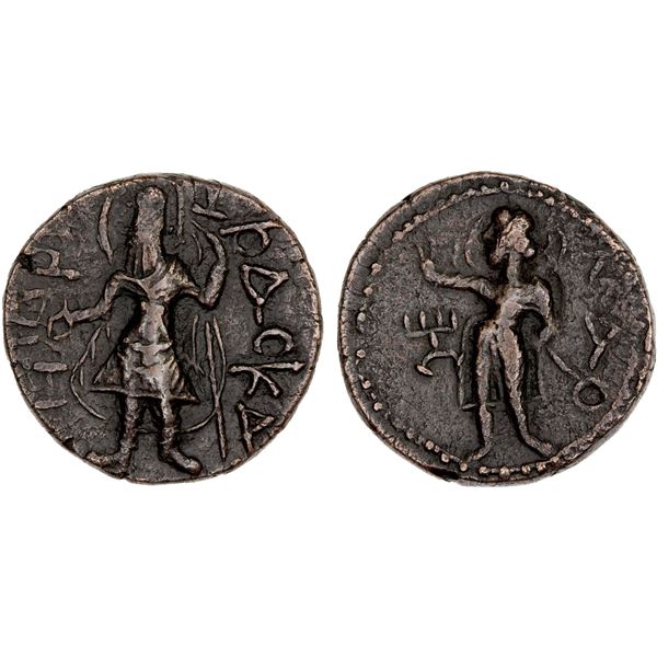 KUSHAN: Kanishka I, ca. 127-155, AE tetradrachm (16.30g), Jammu-Kashmir, VF-XF