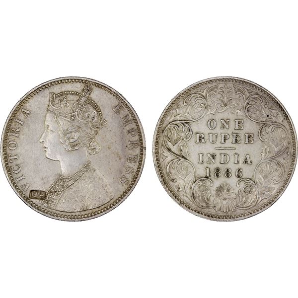 BRITISH INDIA: Victoria, Empress, 1876-1901, AR rupee, 1886-B, XF
