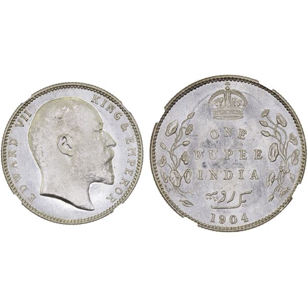 BRITISH INDIA: Edward VII, 1901-1910, AR rupee, 1904-B, NGC MS62