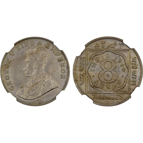 BRITISH INDIA: George V, 1910-1936, 8 annas, 1919(b), NGC MS64