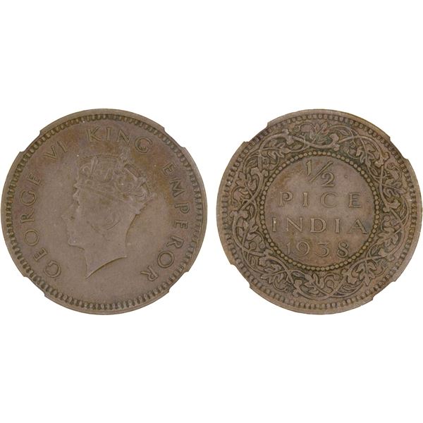 BRITISH INDIA: George VI, 1937-1947, 1/2 pice, 1938(c), NGC AU55 BN