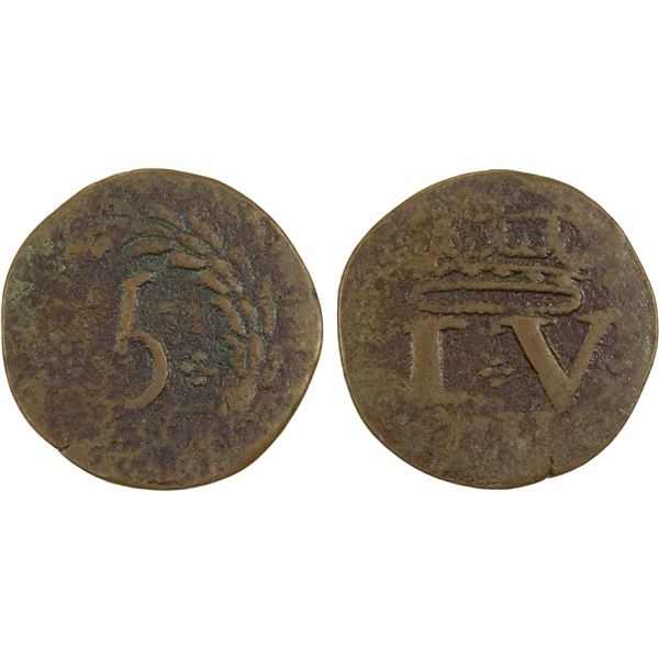 GOA: Joao V, 1706-1750, AE 5 reis (4.02g), 1711, nice F-VF
