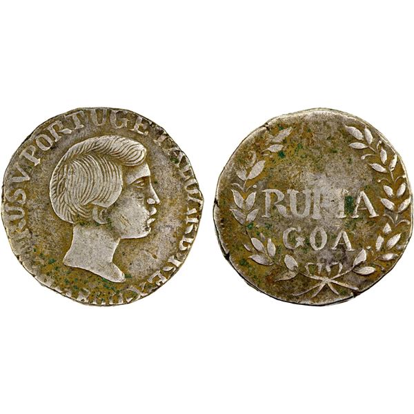 GOA: Pedro V, 1853-1861, AR rupia, 1860, F-VF