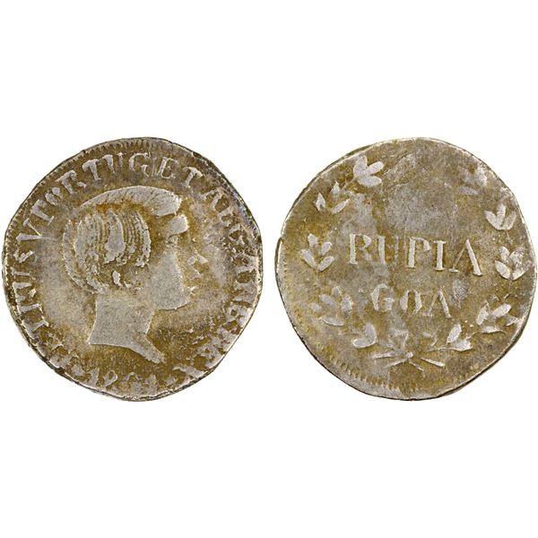 GOA: Pedro V, 1853-1861, AR rupia (10.88g), 1861, Fine