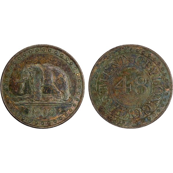 CEYLON: George III, 1796-1820, AE 1/48 rixdollar, 1802, XF-AU