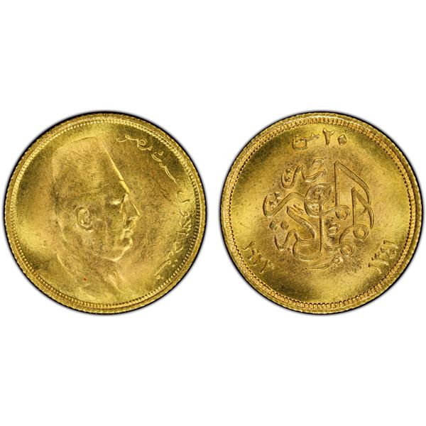 EGYPT: Fuad I, King, 1922-1936, AV 20 piastres, 1923/AH1341, PCGS MS64