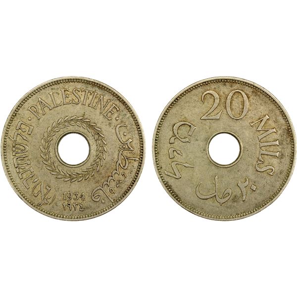 PALESTINE: British Mandate, 20 mils, 1934, Choice VF