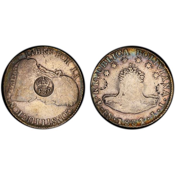 PHILIPPINES: Isabel II, 1833-1868, AR 8 reales, ND (1834-37), PCGS Fine details, countermark graded