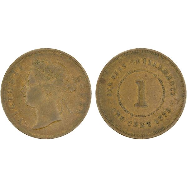 STRAITS SETTLEMENTS: Victoria, 1867-1901, AE cent, 1878, F-VF