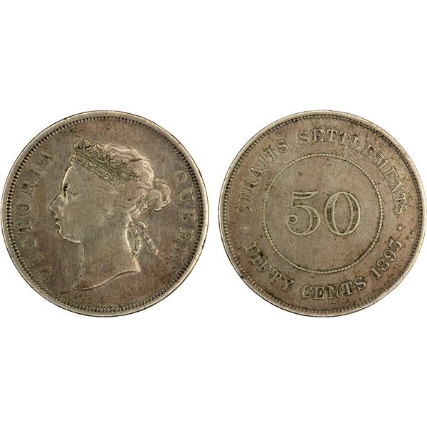STRAITS SETTLEMENTS: Victoria, 1867-1901, AR 50 cents, 1893, Fine