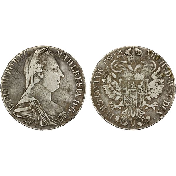 AUSTRIA: BURGAU: Maria Theresa, 1740-1780, AR thaler, 1780, F-VF