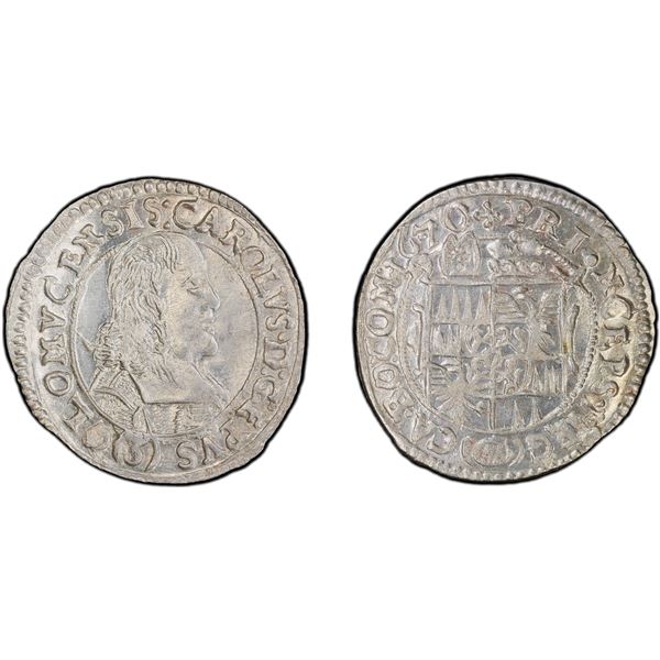 AUSTRIA: OLMÜTZ: Karl II von Liechtenstein-Kastelkorn, 1664-1695, AR 3 kreuzer, 1670, PCGS MS64