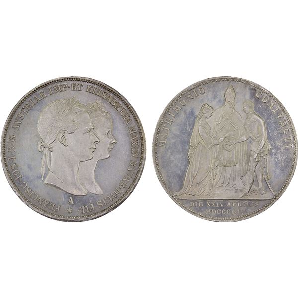 AUSTRIA: Franz Josef I, 1848-1916, AR 2 gulden, 1854-A, Choice AU