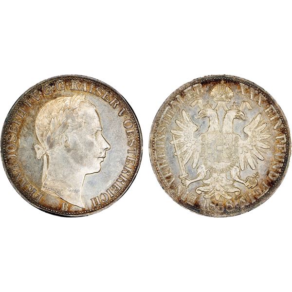 AUSTRIA: Franz Josef I, 1848-1916, AR thaler, 1858-B, AU
