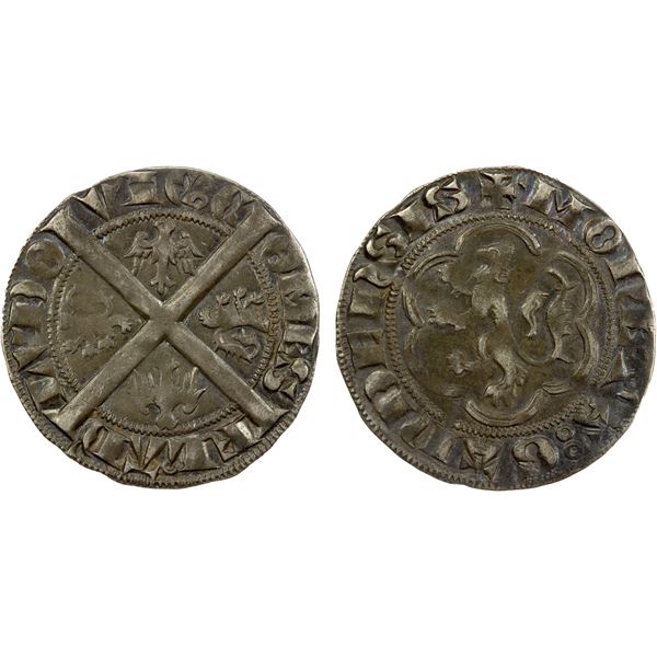 BELGIUM: FLANDERS: Lodewijk I of Nevers, 1322-1346, AR 1/2 gros (1.98g), Ghent, Choice VF
