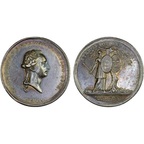 DENMARK: Christian VII, 1766-1808, AR medal (10.72g), 1794, XF