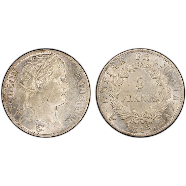 FRANCE: Napoleon I, Emperor, 1804-1814, AR 5 francs, 1813-A, PCGS UNC Details