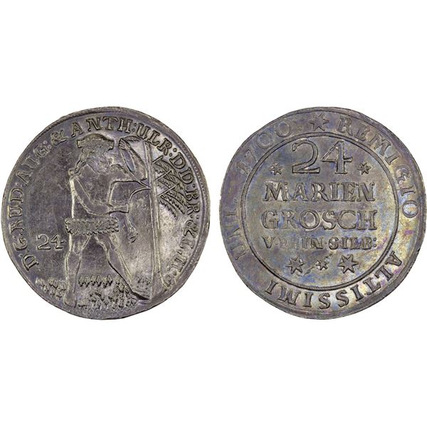 BRUNSWICK-WOLFENBÜTTEL: Anton Ulrich, 1685-1704, AR 24 mariengroschen, 1700, Choice XF