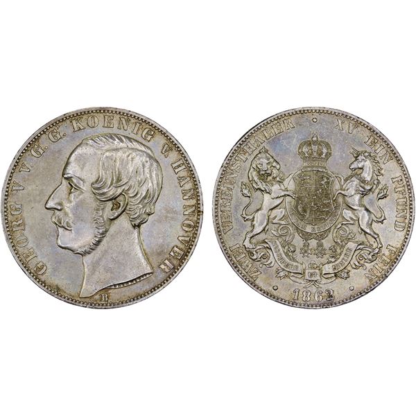 HANOVER: Georg V, 1851-1866, AR 2 thaler, 1862-B, XF