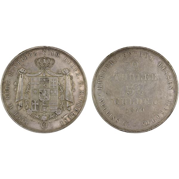 HESSE-CASSEL: Wilhelm II and Friedrich Wilhelm, 1831-1847, AR 2 thaler (3½ gulden), 1840, VF