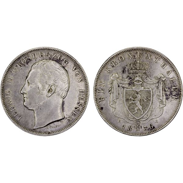 HESSE-DARMSTADT: Ludwig II, 1830-1848, AR thaler, 1836, VF-XF
